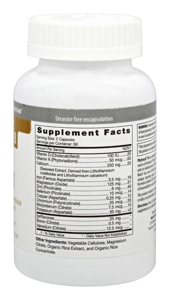 Phytocal B de D'Adamo - étiquette indiquant les ingrédients et le dosage.