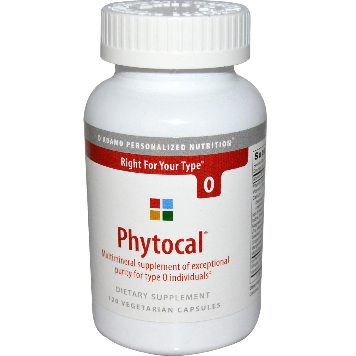 Phytocal O par D'Adamo, bouteille: soutien minéral potentiel pour le groupe sanguin O.