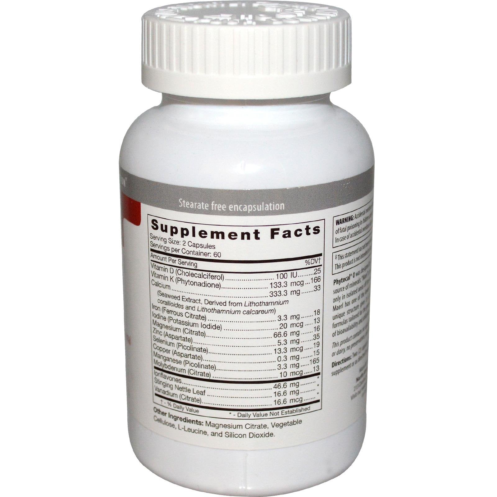 Phytocal O par D'Adamo, capsules visibles: apport minéral quotidien pour le groupe sanguin O.