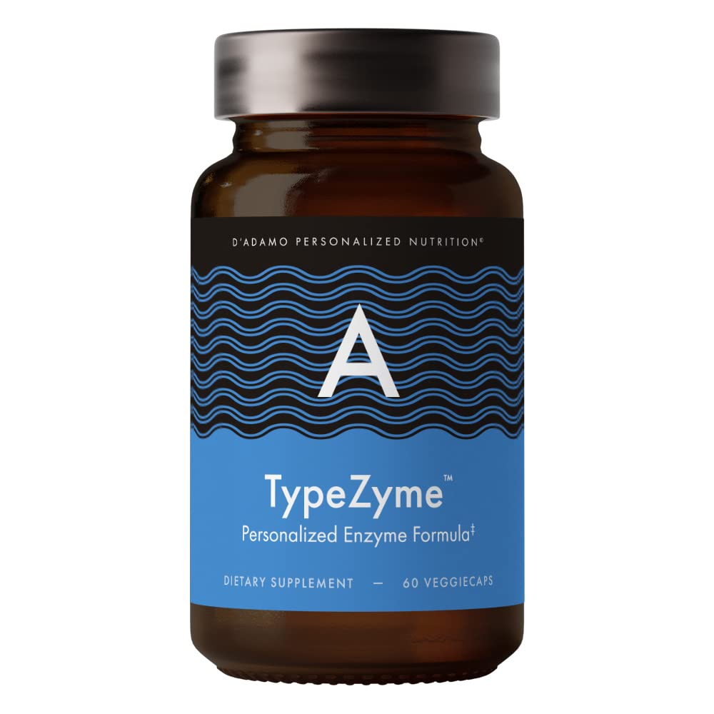 D'Adamo TypeZyme – bouteille avec label, soutien potentiel à la digestion après le repas.