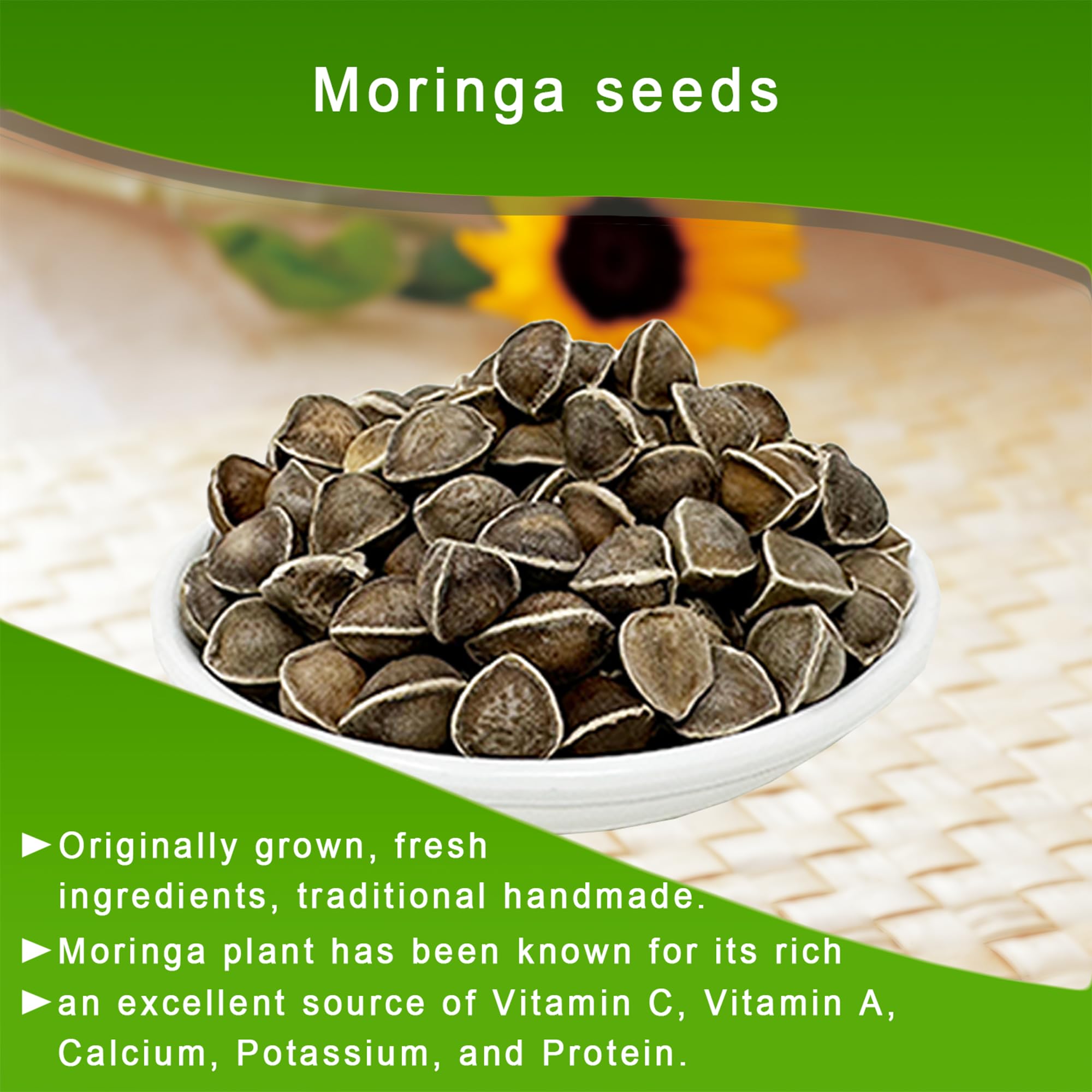 Graines moringa DABC OAK LAND, texture naturelle et riche en fibres.