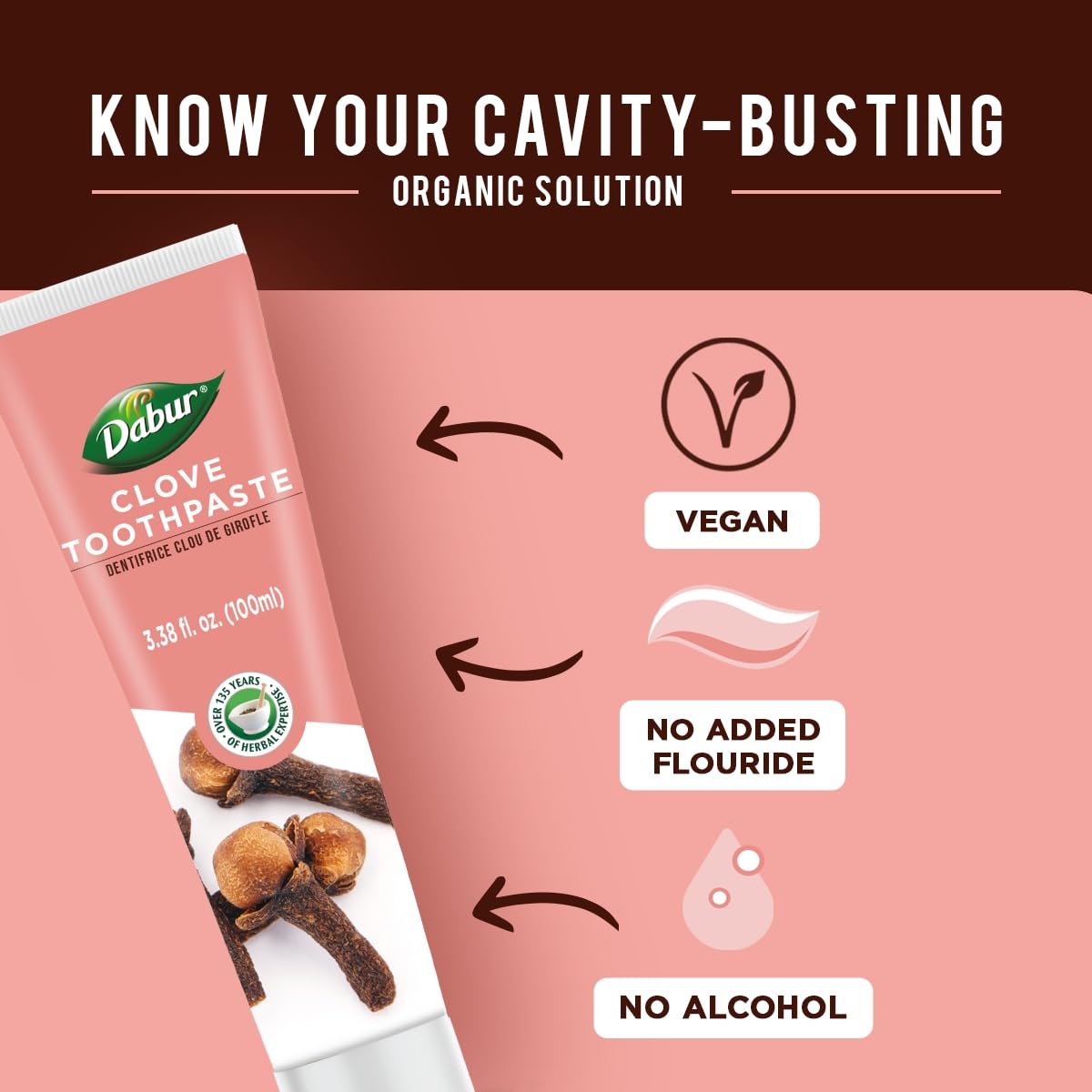 Dabur dentifrice aux herbes, haleine fraîche après brossage.