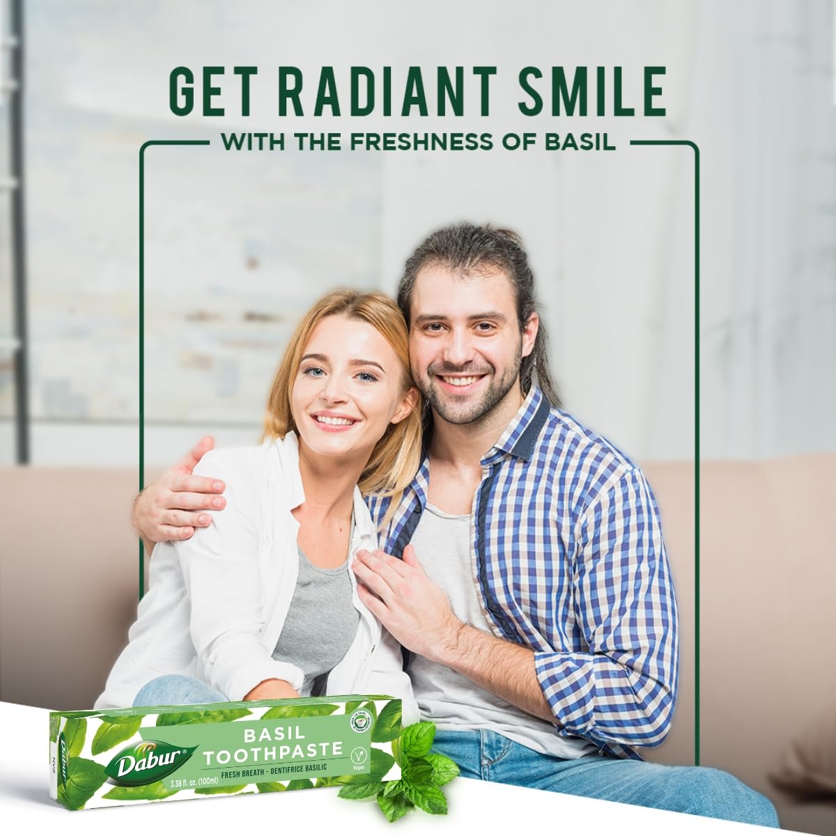 Dabur dentifrice à base de plantes basilic, tube individuel, texture douce pour les dents sensibles.