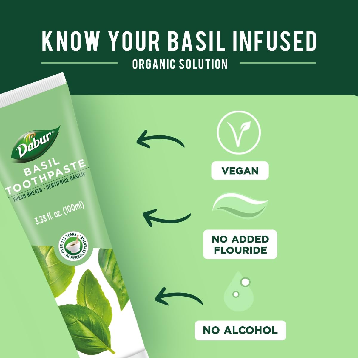 Dabur Dentifrice aux herbes Basilic – haleine fraîche après le brossage.