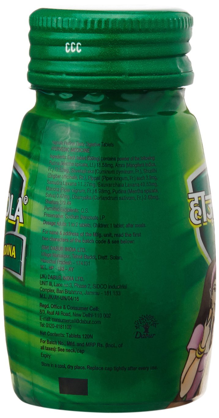 Boîte Dabur Hajmola Pudina, pratique après les repas pour faciliter la digestion