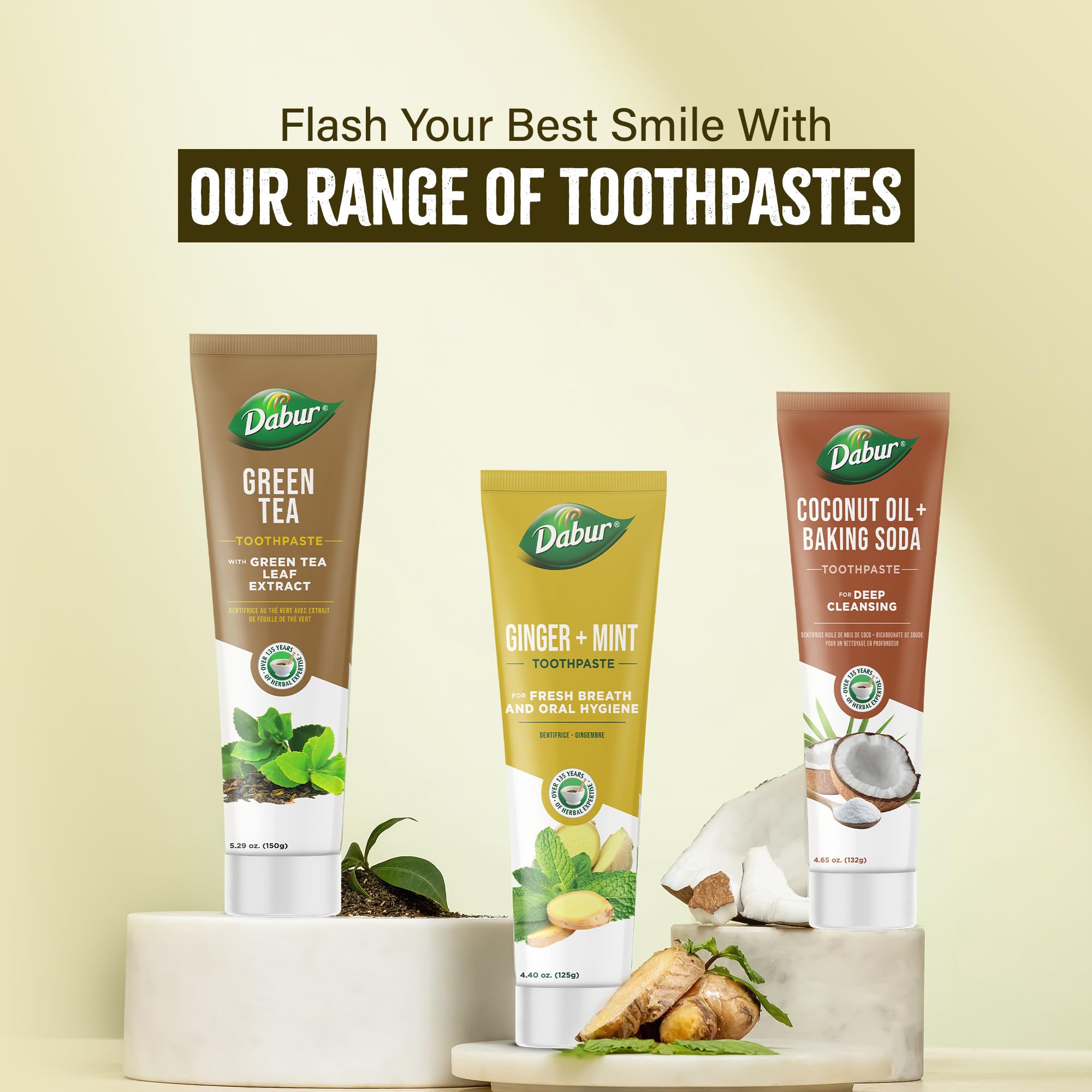 pâte dabur thé vert, recommandée pour adultes et enfants lors du brossage.