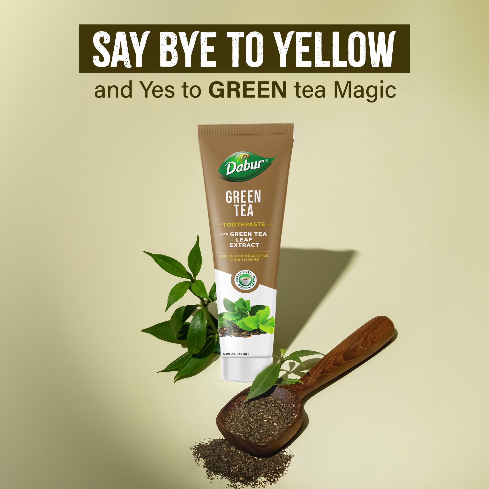 pâte dabur thé vert, senteur légère, idéale pour une fraîcheur matinale.