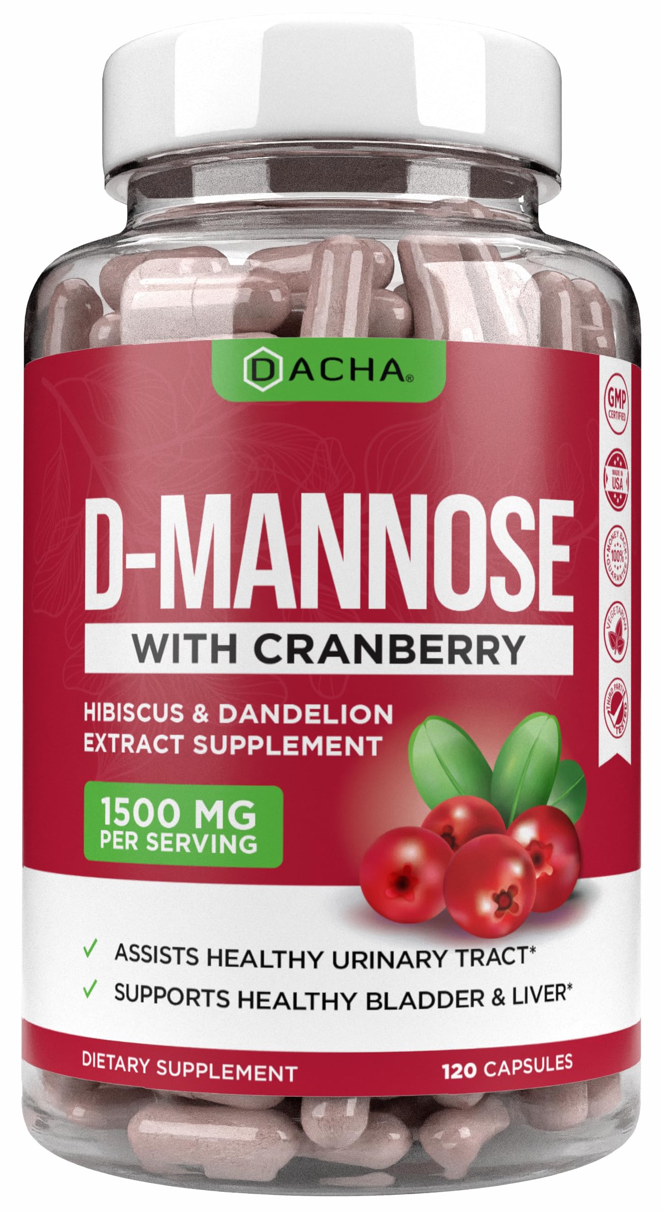 Capsules Dacha D-Mannose 4-en-1, soutien potentiel à la santé urinaire.