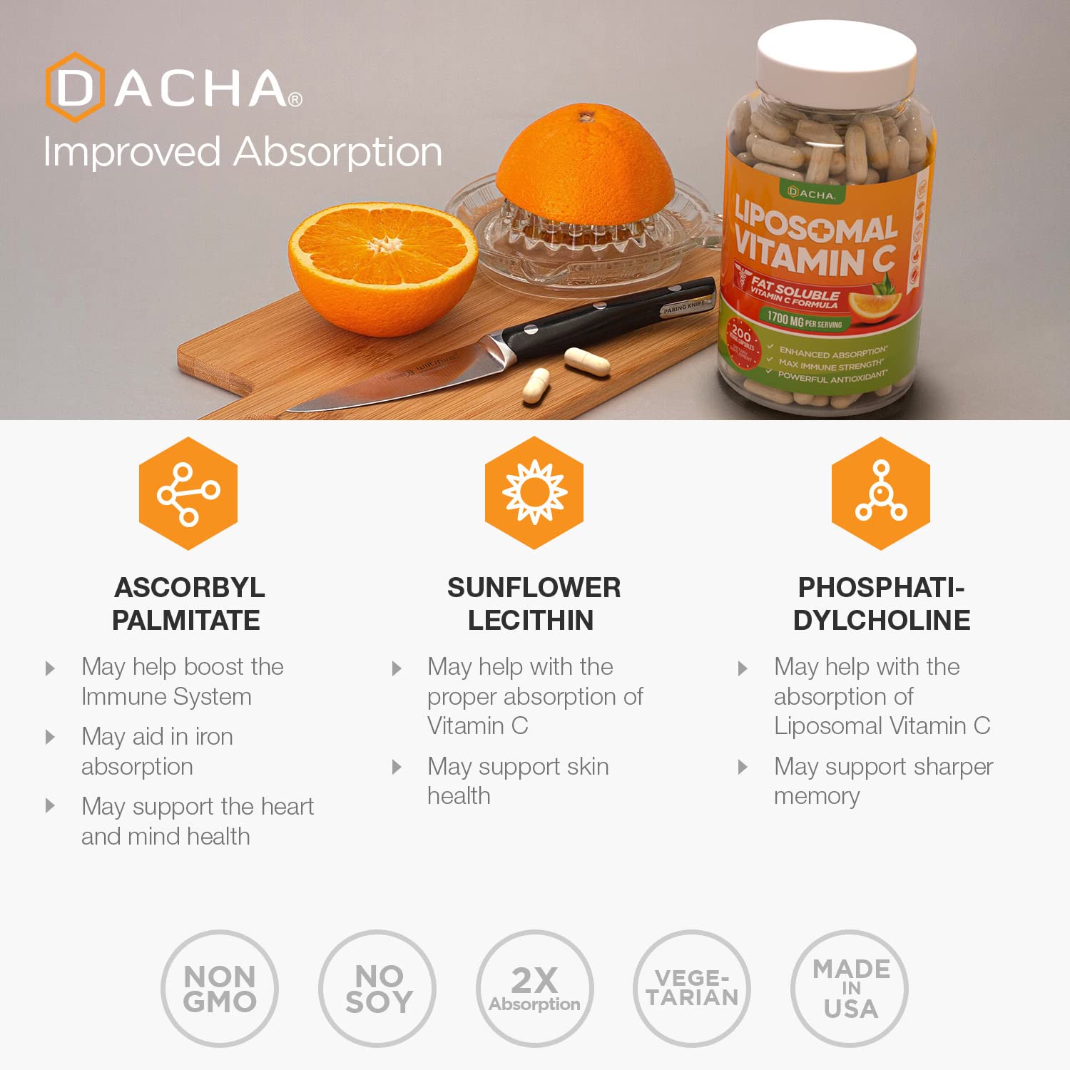 DACHA vitamine C liposomale en gélules tamponnées, confort quotidien.