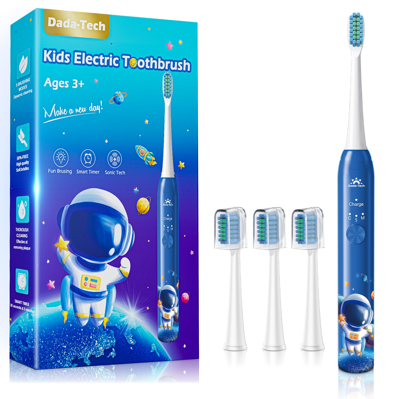 Brosse DADA-TECH Astronaute bleu prête à un brossage ludique et efficace.