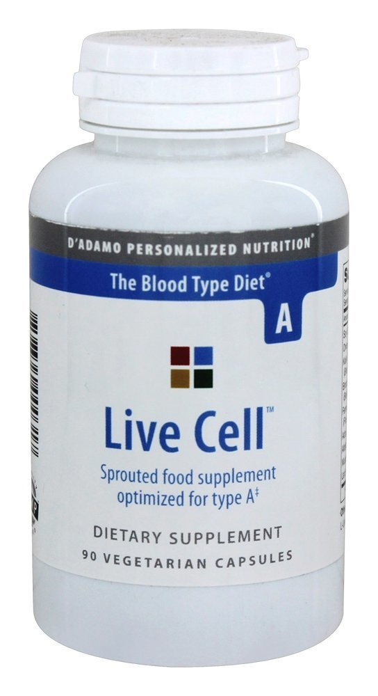 D'Adamo Live Cell A, bouteille de 90 gélules, soutien nutritionnel potentiel pour le type A.