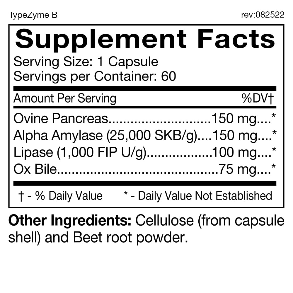 D'Adamo TypeZyme: capsules digestives pour soutien potentiel après repas.