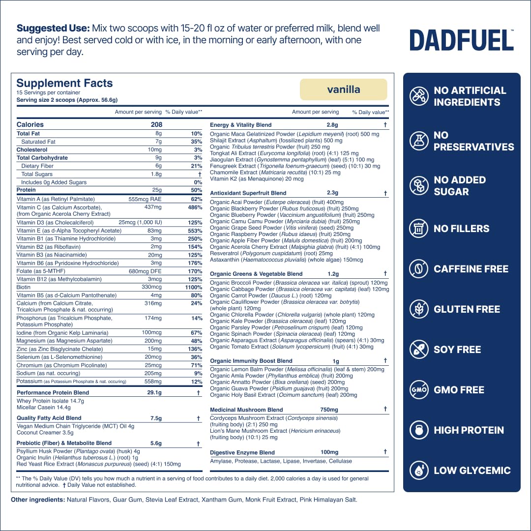 DADFUEL avec 70+ nutriments et super-aliments pour énergie et concentration.