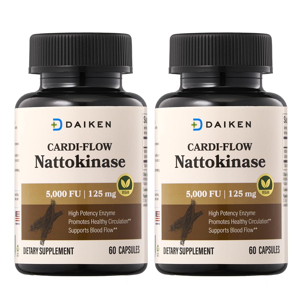 DAIKEN Nattokinase 5000 FU : bouteille avec étiquette claire et soutien quotidien.