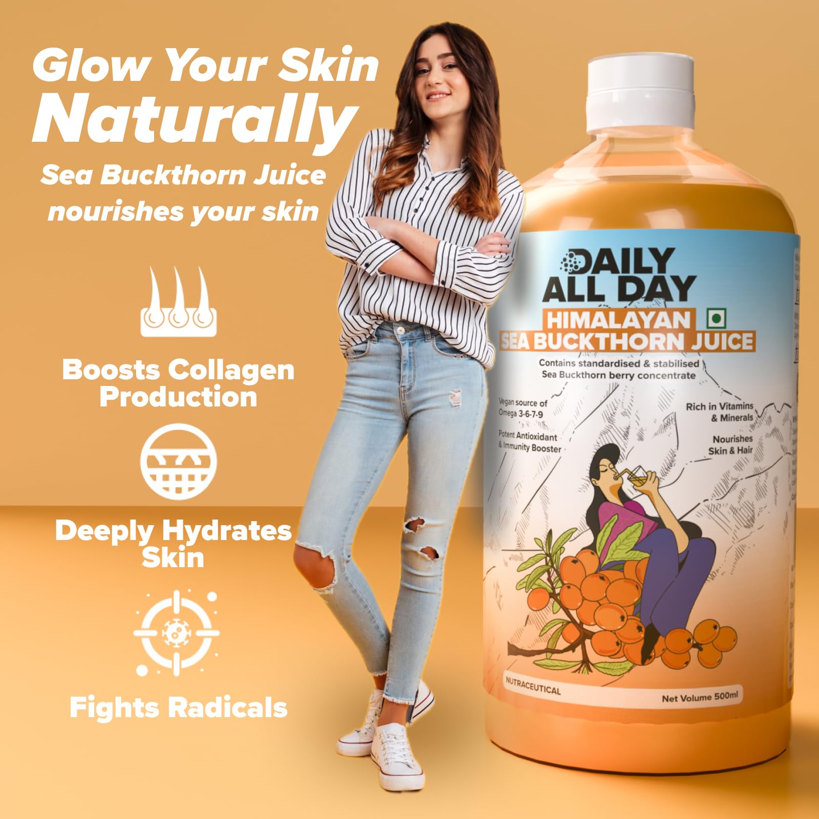 Daily All Day argousier usage-matin, idéal pour démarrer la journée avec énergie naturelle.