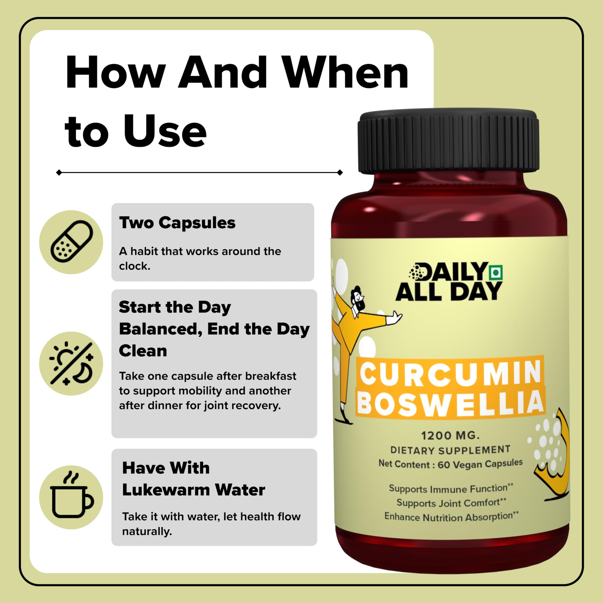 Daily All Day utilisations quotidiennes, capsules faciles à prendre.