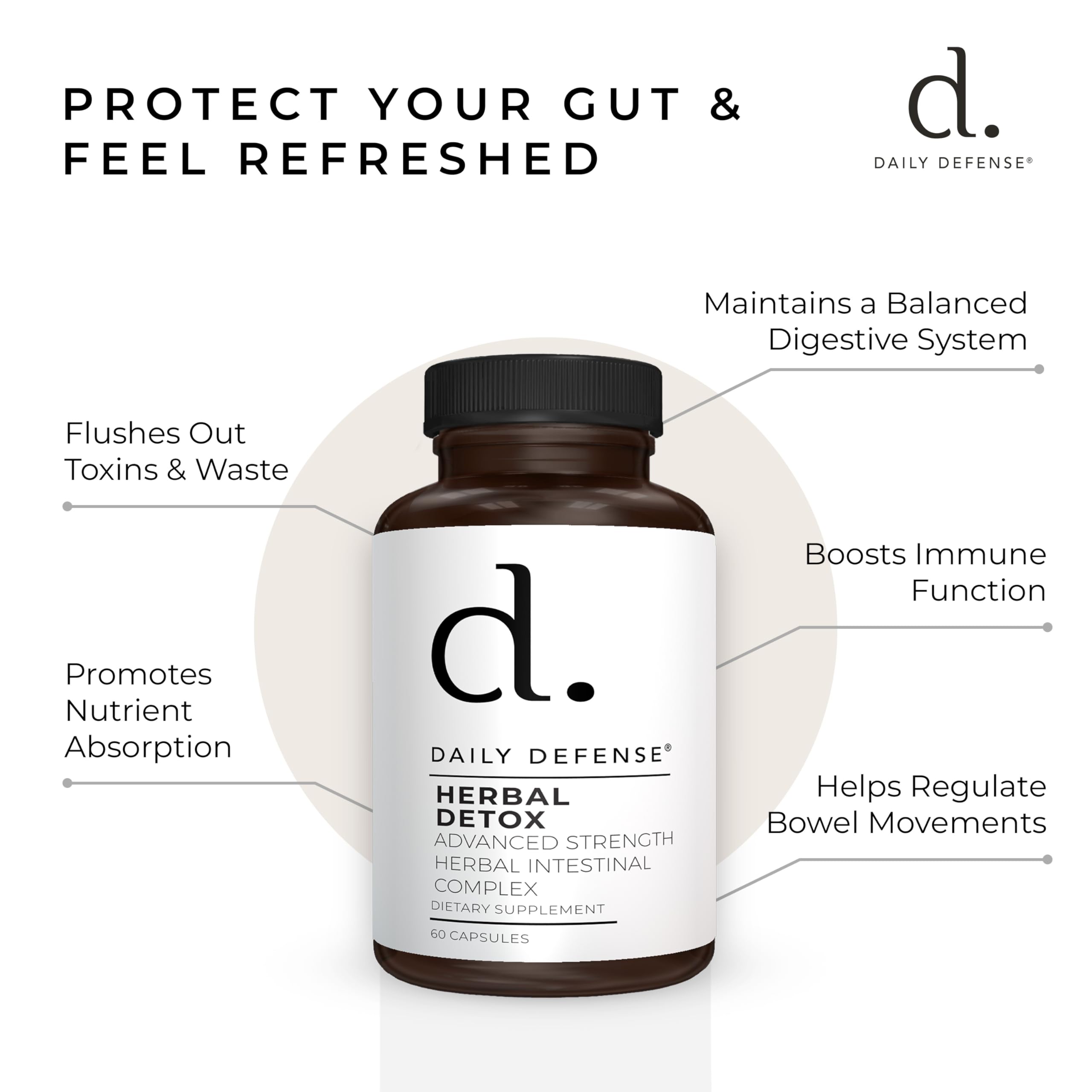 Daily Defense Detox: tableau des nutriments mettant en avant les composants naturels.