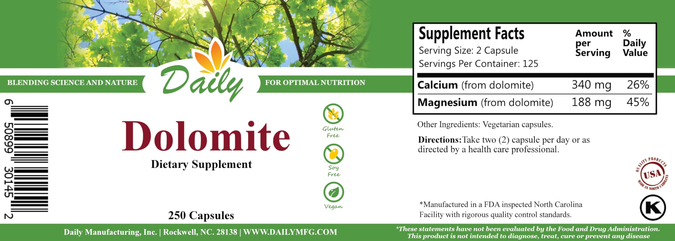 Daily Manufacturing Dolomite : capsules faciles à avaler et rapidement pris