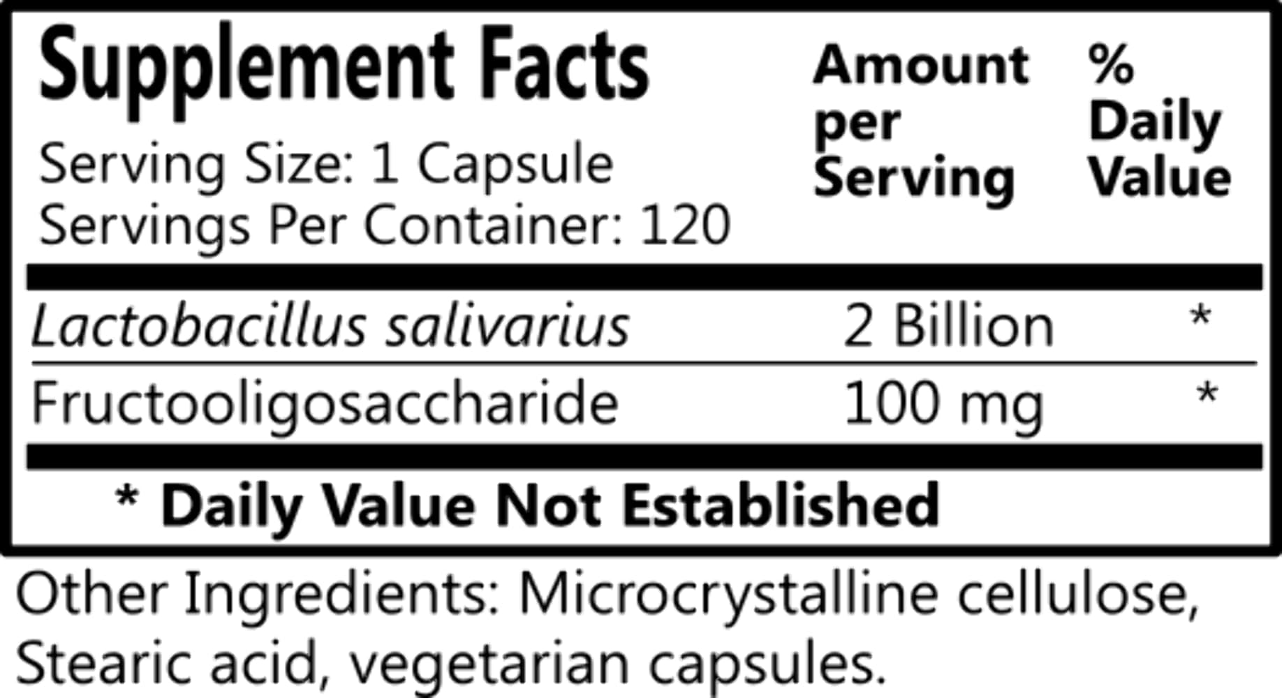 FOS prébiotique de 100 mg dans Daily Manufacturing L-Salivarius.