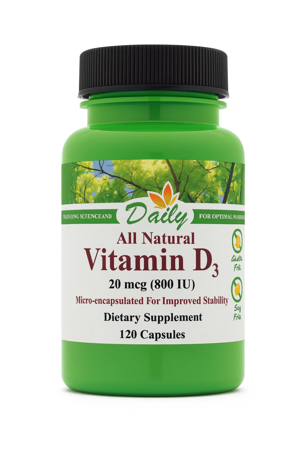 Daily Manufacturing Vitamin D3-800 capsule-bouteille: prise quotidienne pratique et sans gluten.