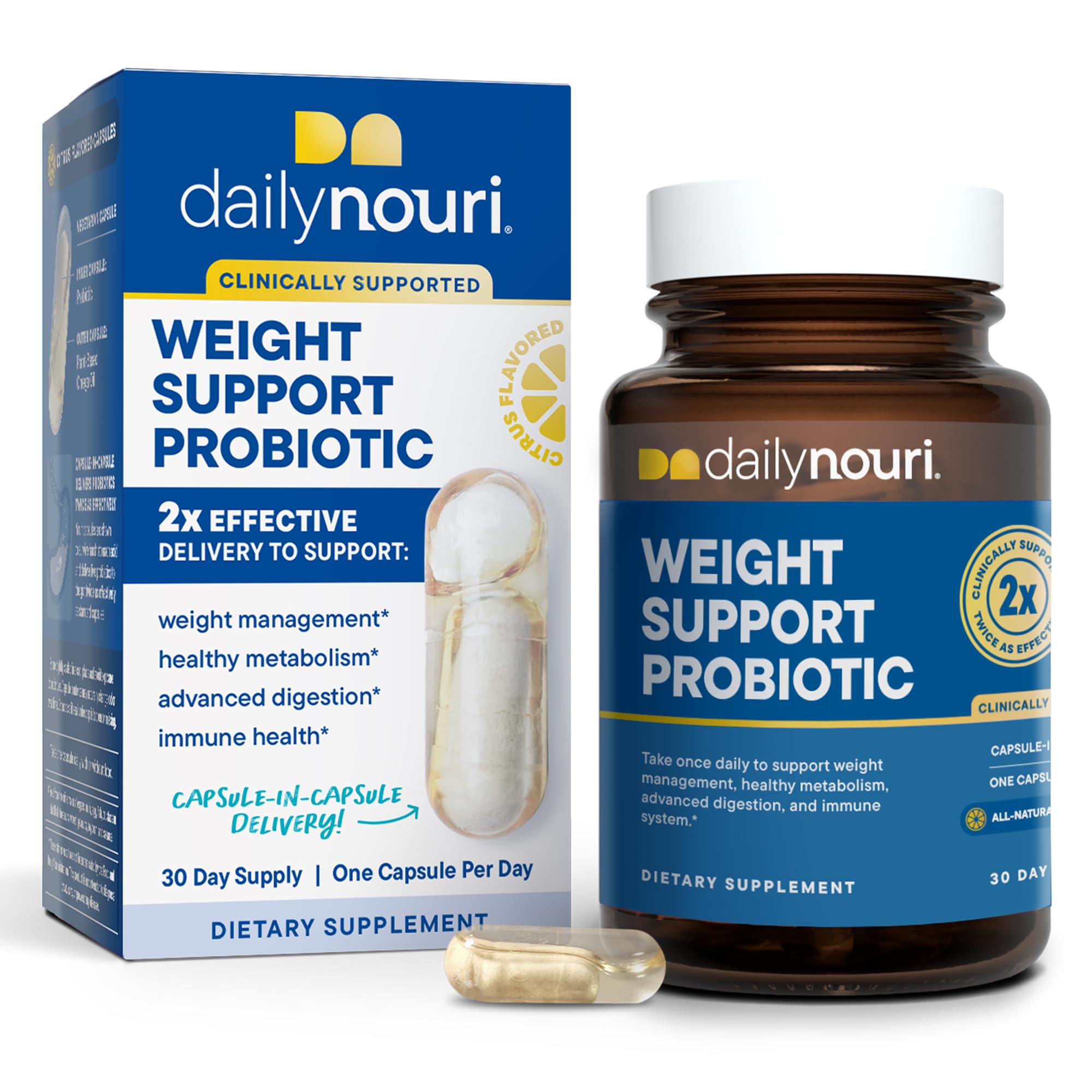 Daily Nouri Poids Soutien Probiotiques — bouteille illustrant la formule métabolisme potentiel