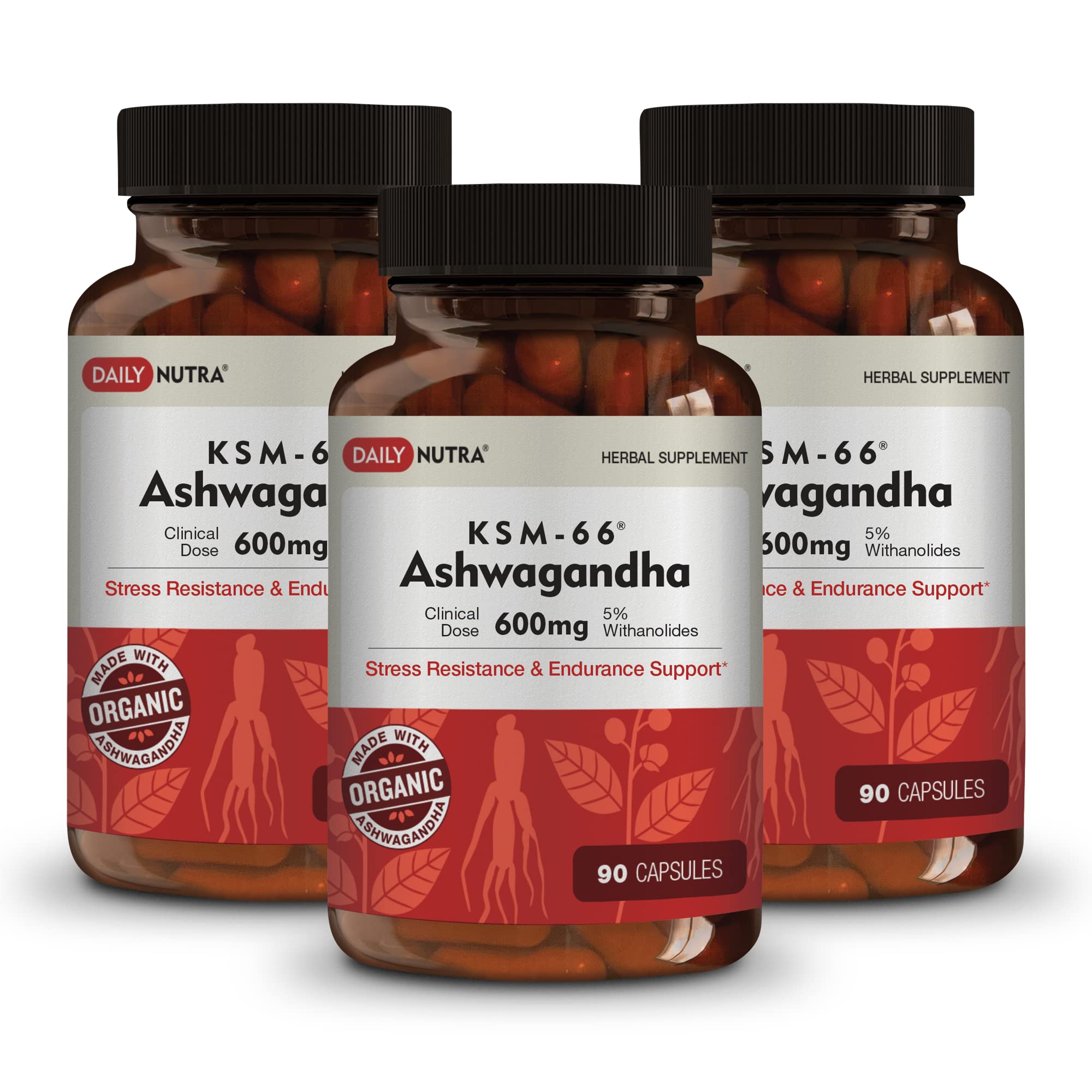 DailyNutra KSM-66, capsules 600 mg bio, soutien relaxation naturelle.