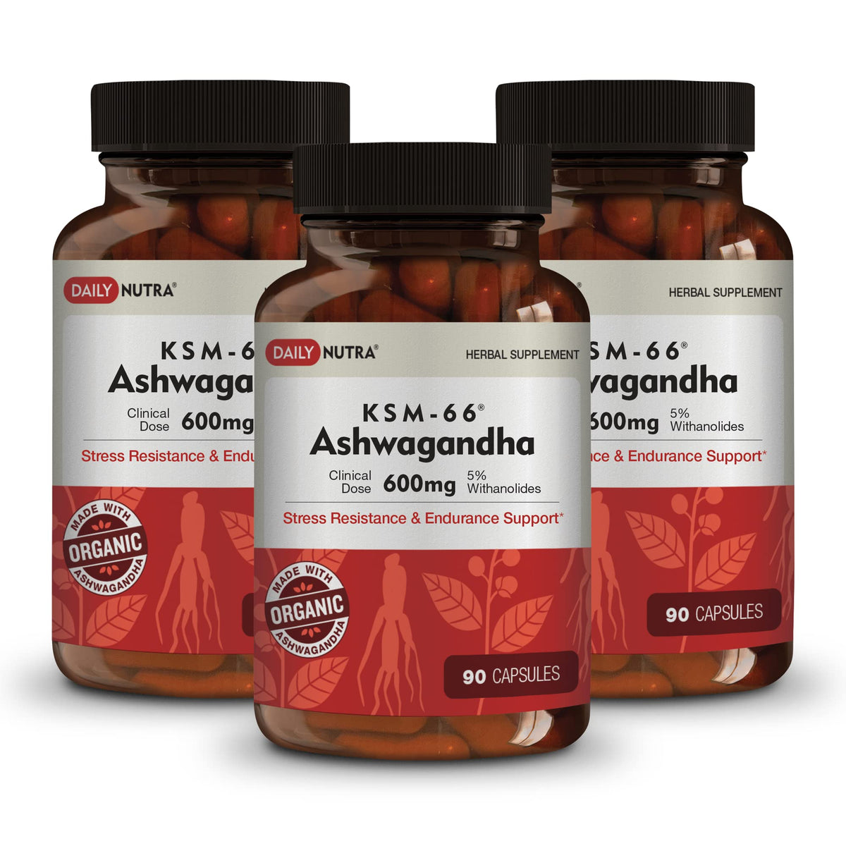 DailyNutra KSM-66, capsules 600 mg bio, soutien relaxation naturelle.