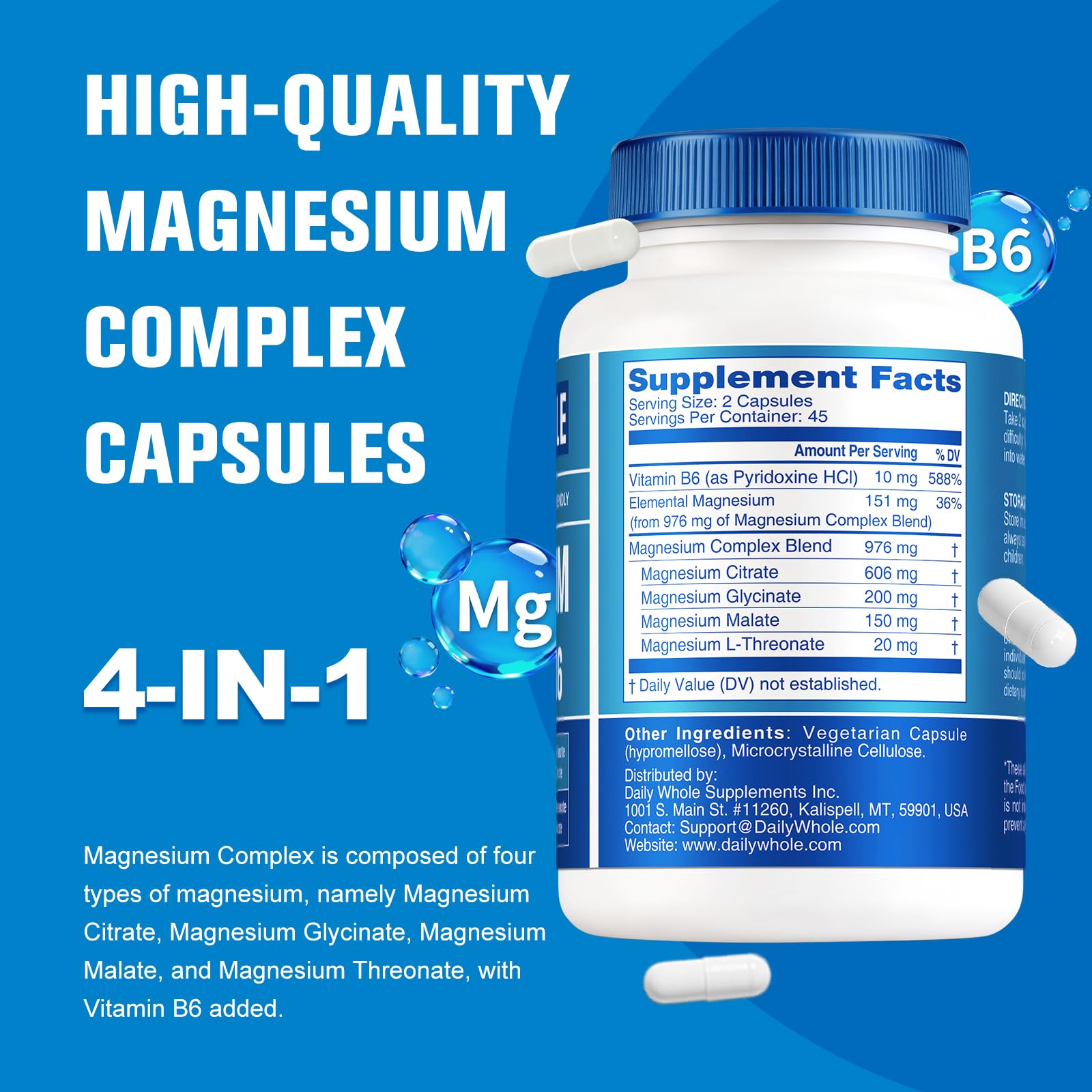 DailyWhole Magnésium Glycinate 4-en-1 – soutien énergie et métabolisme possible.