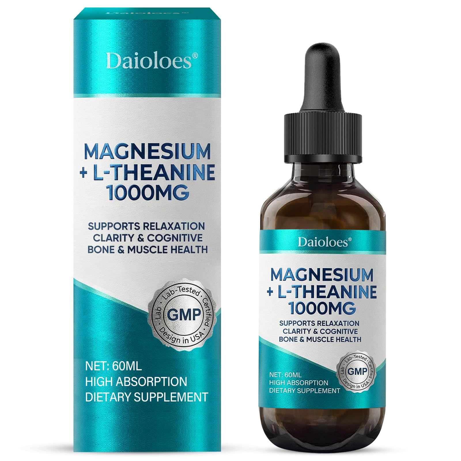 Daioloes Magnésium L‑Thréonate gouttes, flacon et pipette pour relaxation et concentration