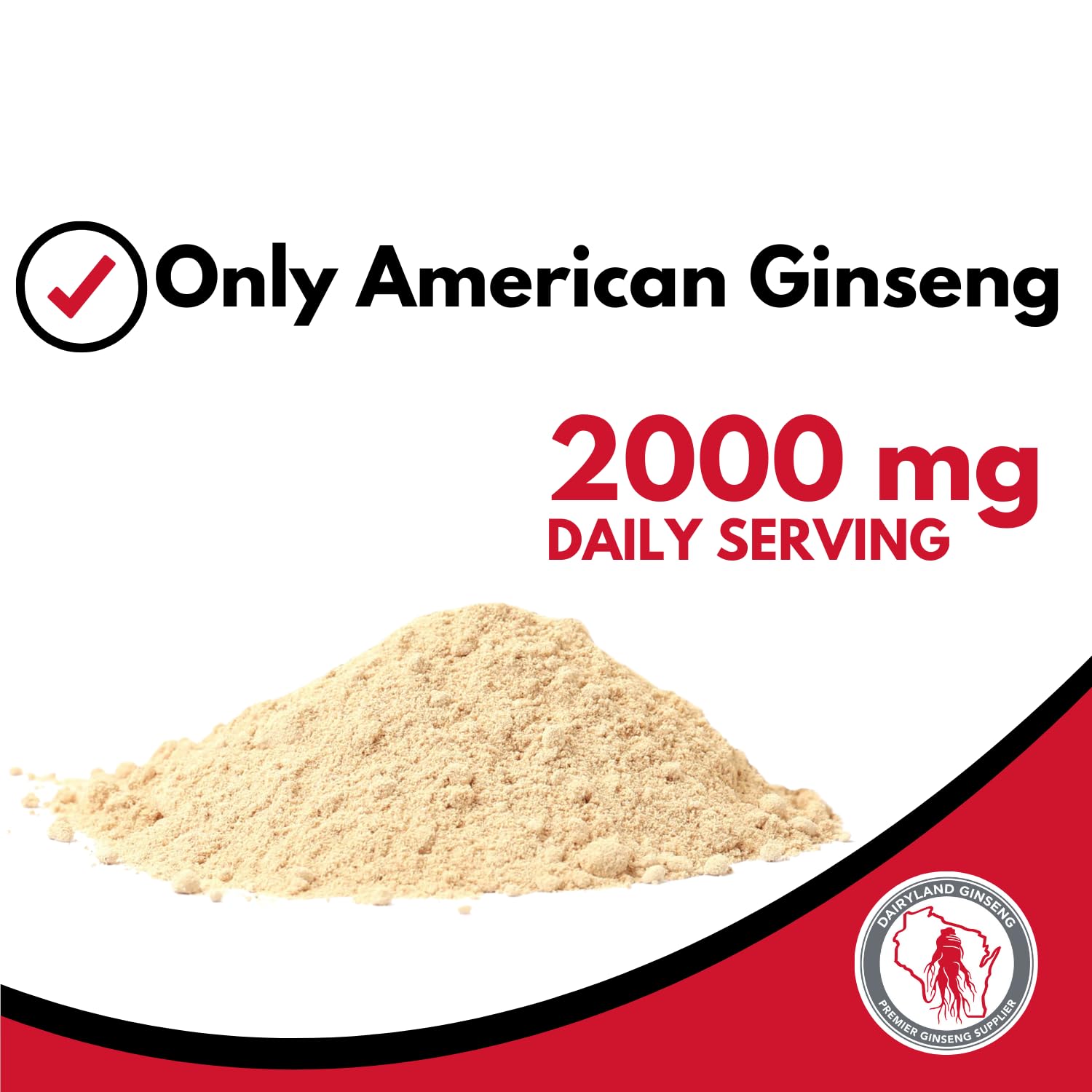 Ginseng américain Dairyland cultivé au Wisconsin, poudre pure et concentrée.