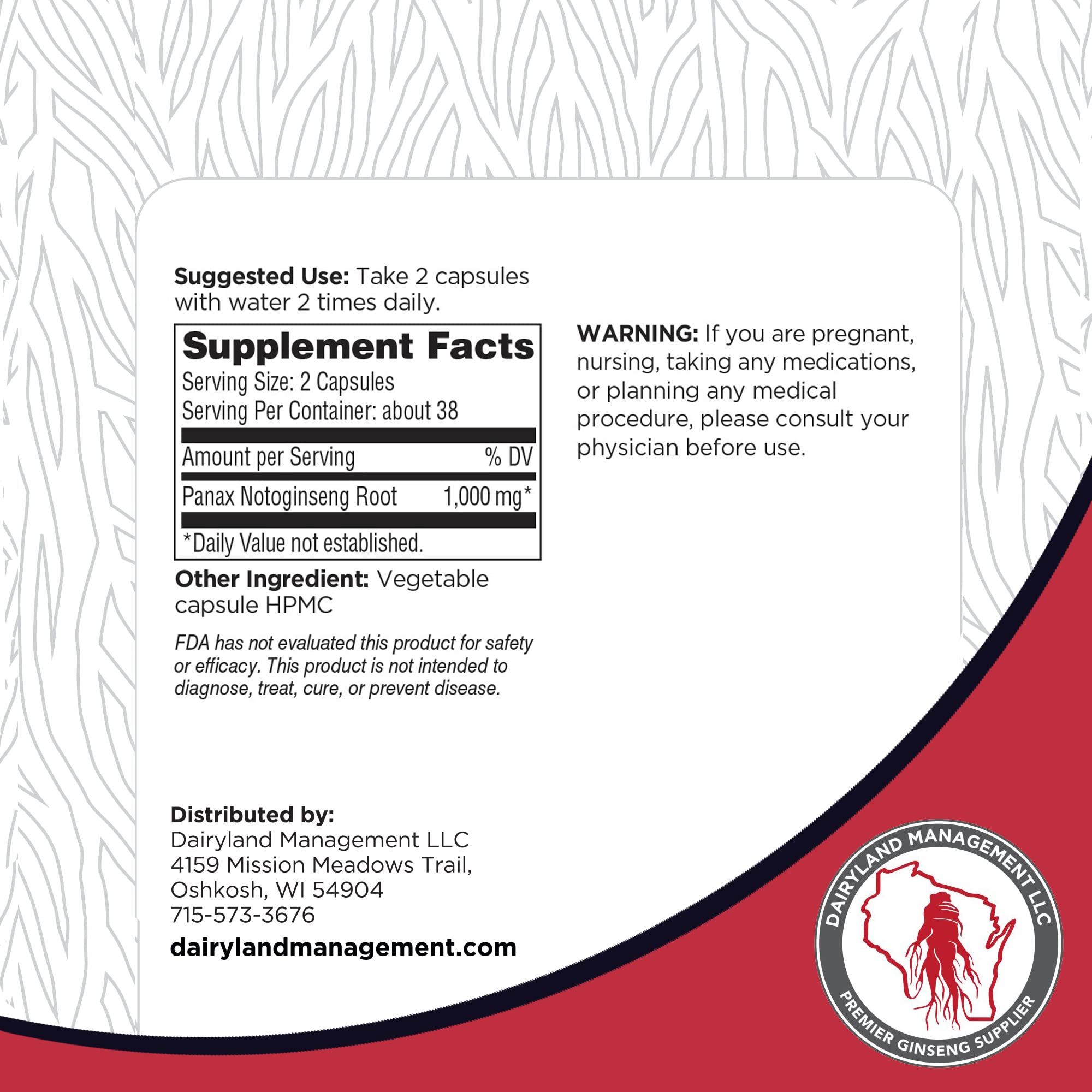 Dairyland Notoginseng – approche durable: source terrestre et traçabilité.