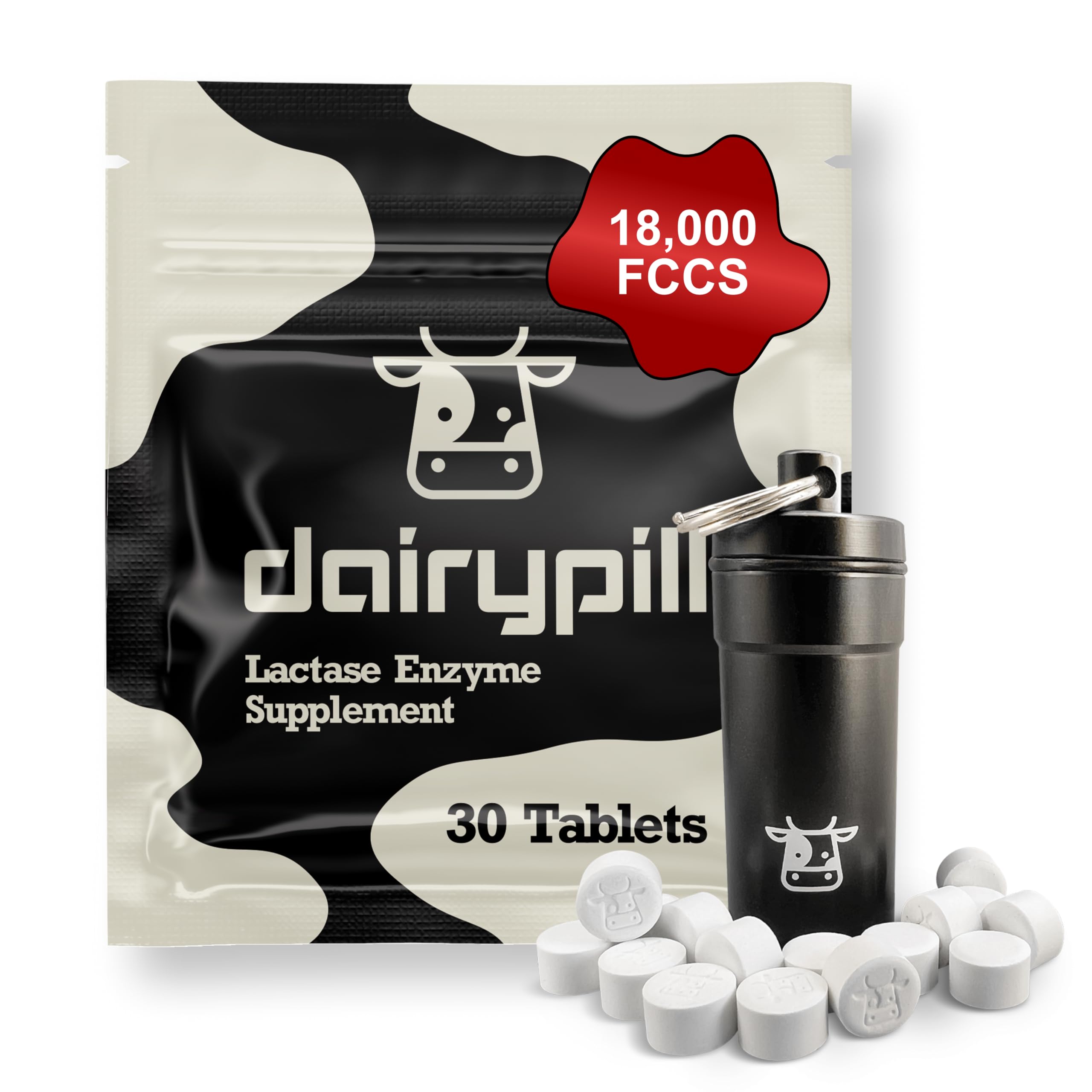 DairyPill Lactase dans la bouteille, pilule pratique pour repas lactés.
