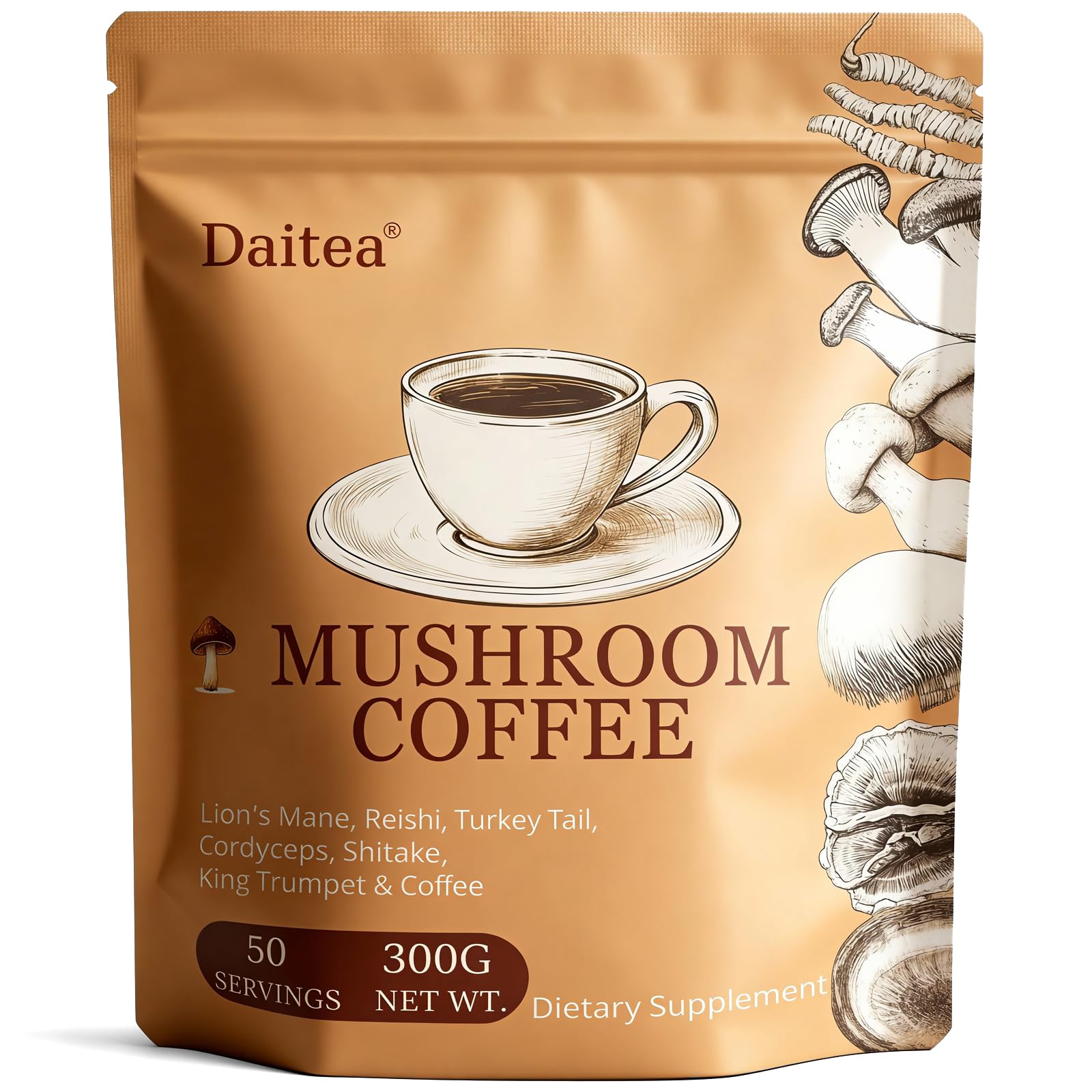 Daitea Café-Champignons emballage: fraîcheur préservée et préparation rapide.