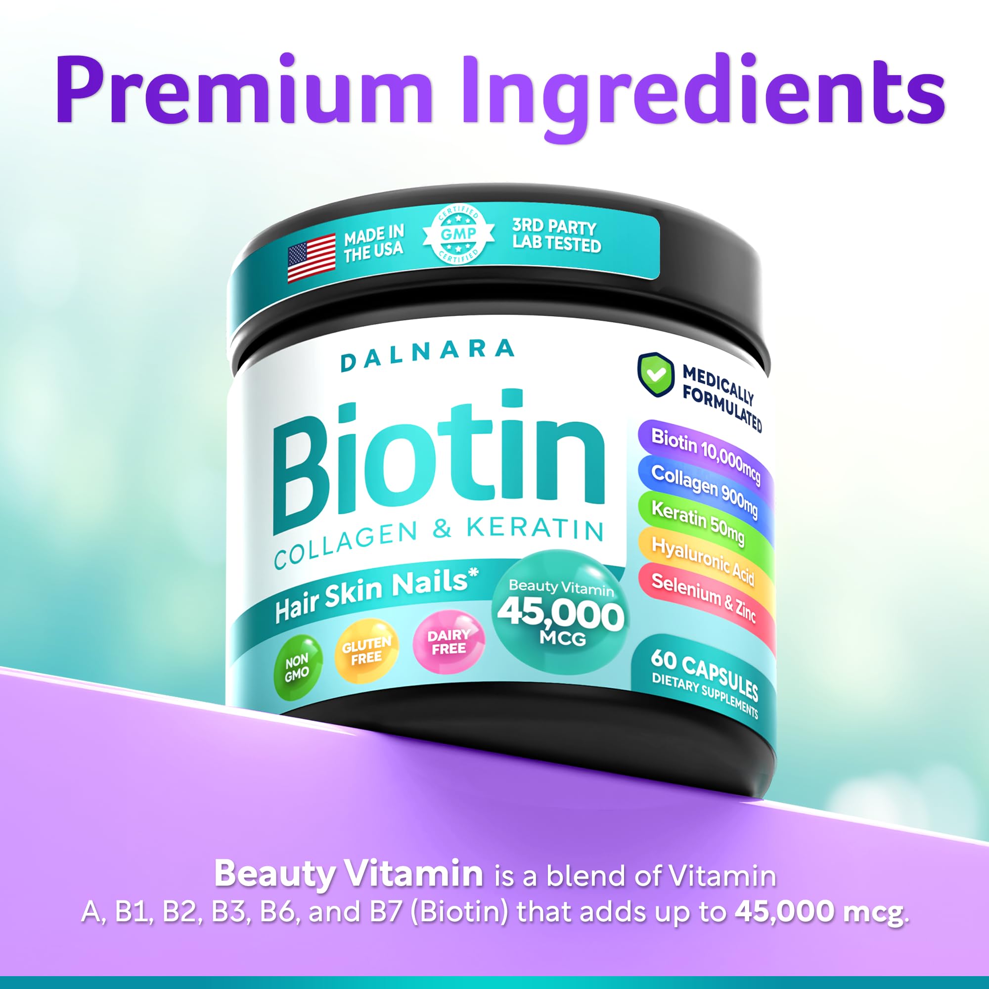 Dalnara Biotine – peau hydratée et cheveux éclatants en démonstration.