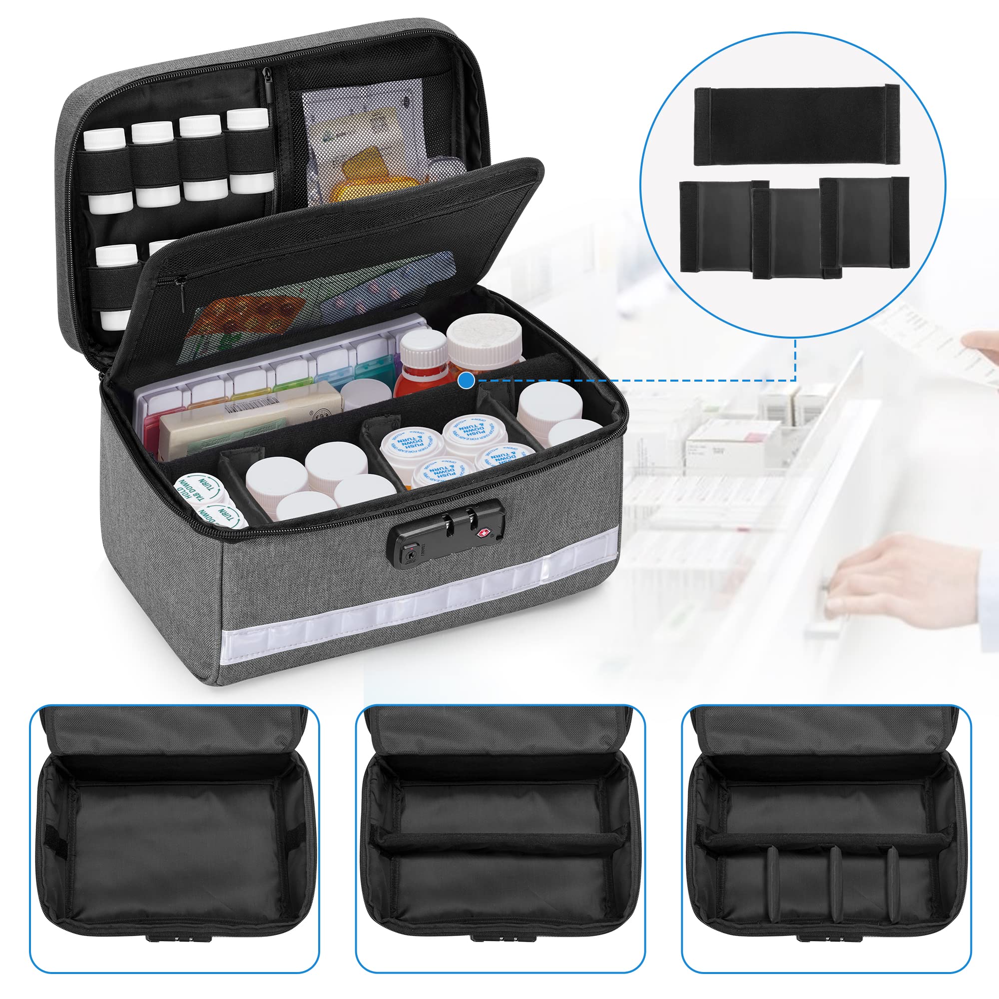 Damero Multiples poches pour accessoires et documents, rangement optimisé.