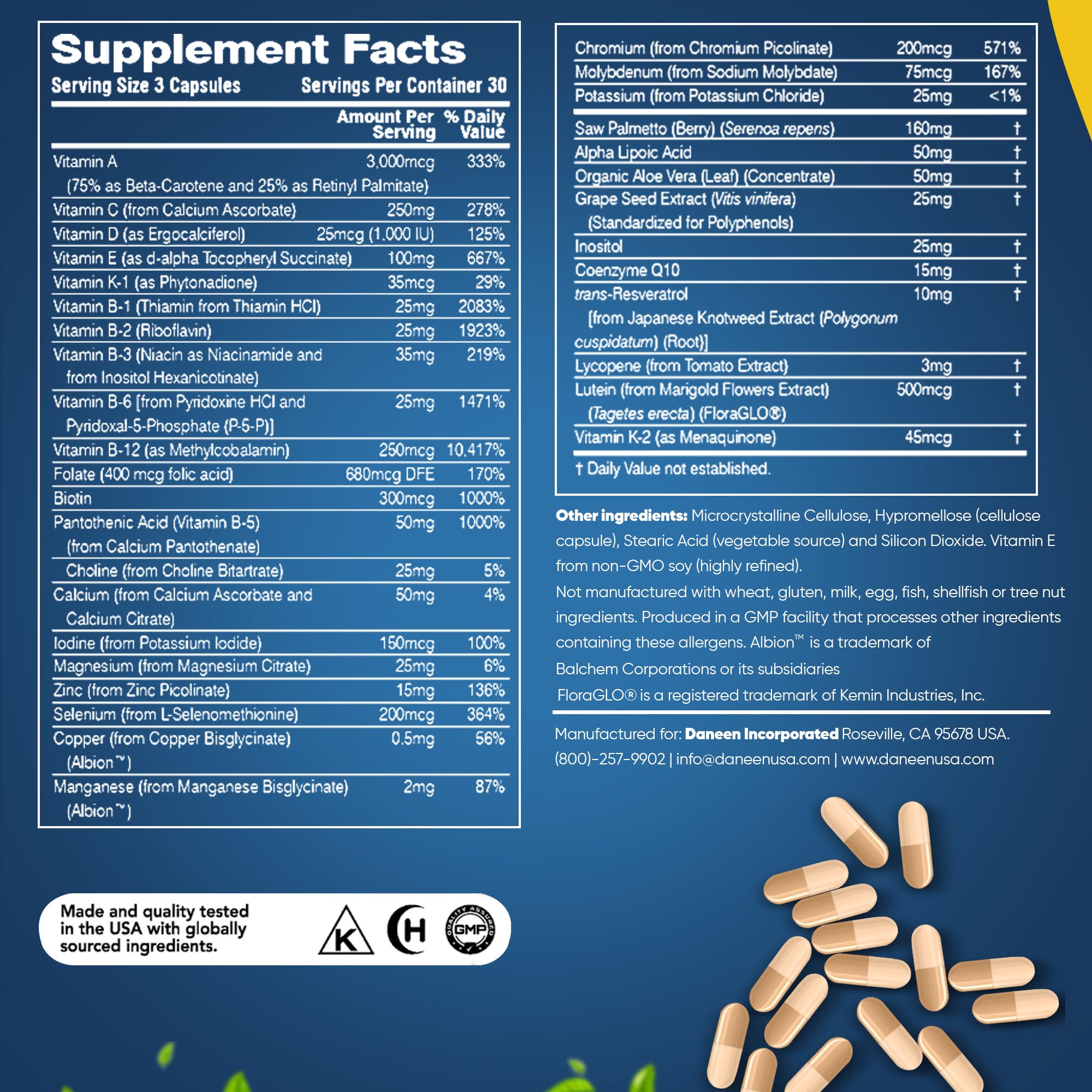 DANEEN Multivitamine Homme : production américaine et contrôle GMP