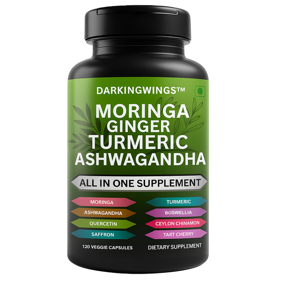 Darkingwings bouteille de capsules Turmeric Curcumin, soutien articulations et mobilité.