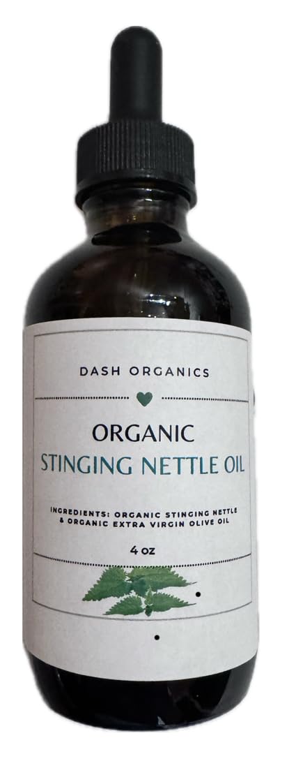Flacon d'huile d'ortie Dash Organics pour nourrir cheveux et cuir chevelu.
