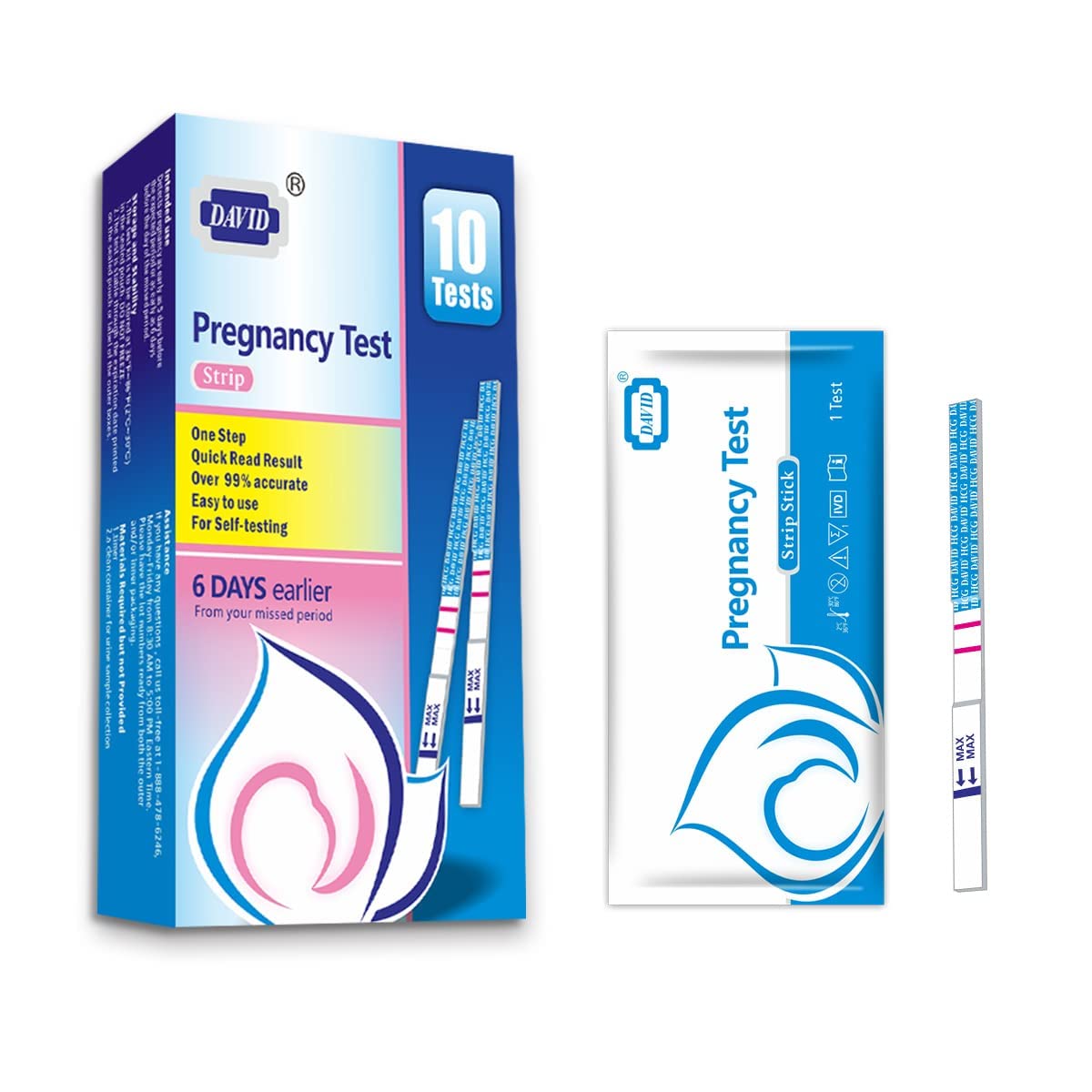 DAVID tests grossesse : emballage individuel pour une utilisation hygiénique et privée.