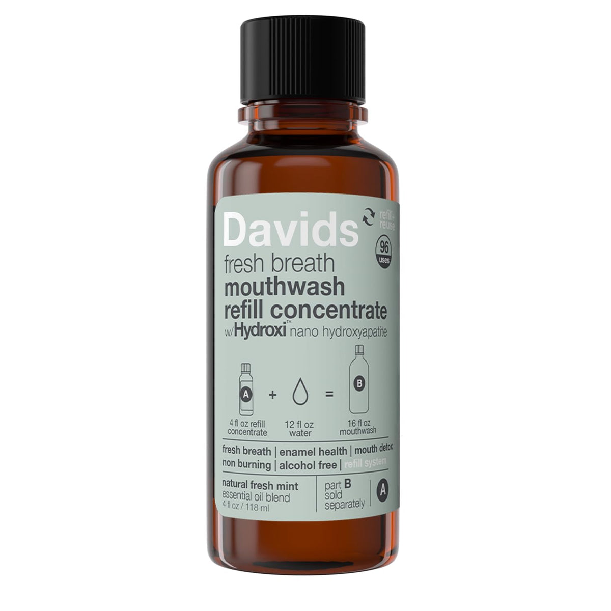 Davids Hydroxi concentré de recharge pour bain de bouche offrant haleine fraîche et maintien de l'émail