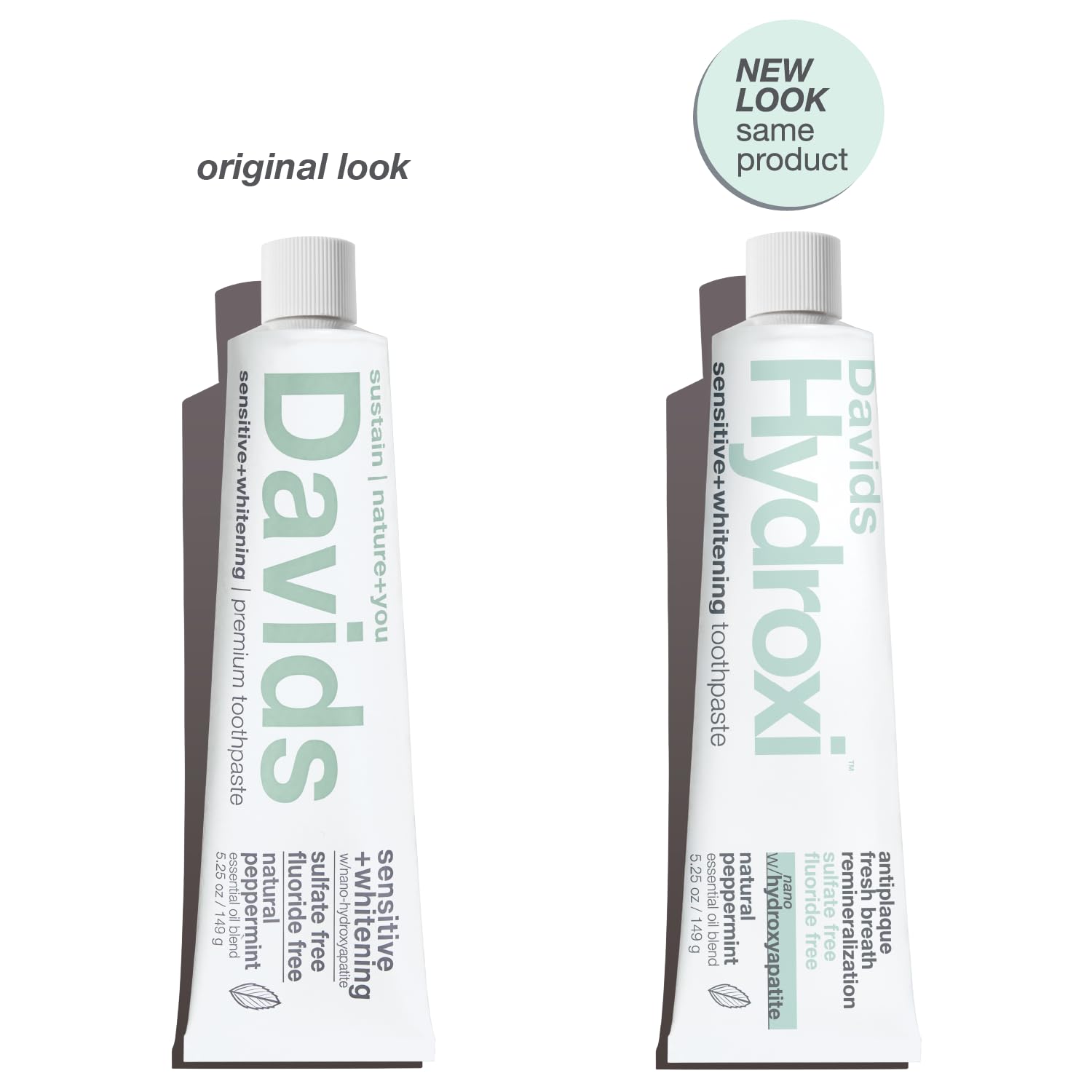 Étiquette Davids Hydroxi sans fluor indique une alternative douce pour l’hygiène bucco-dentaire.
