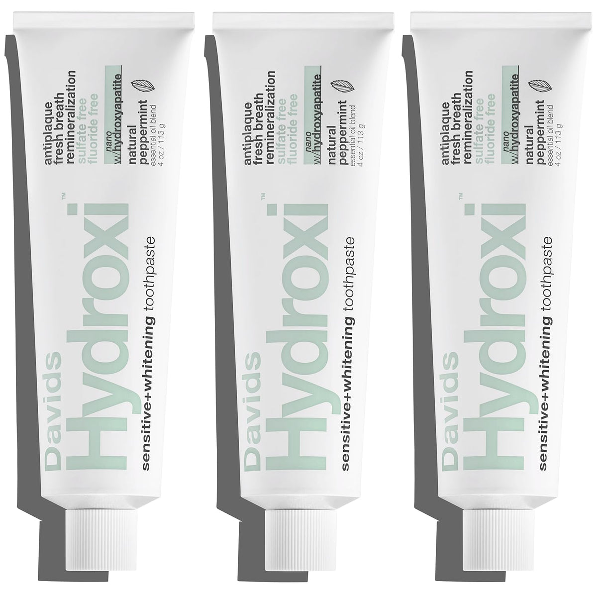 Pâte Davids Hydroxi, emballage 3-pack pour reminéralisation sans fluor.