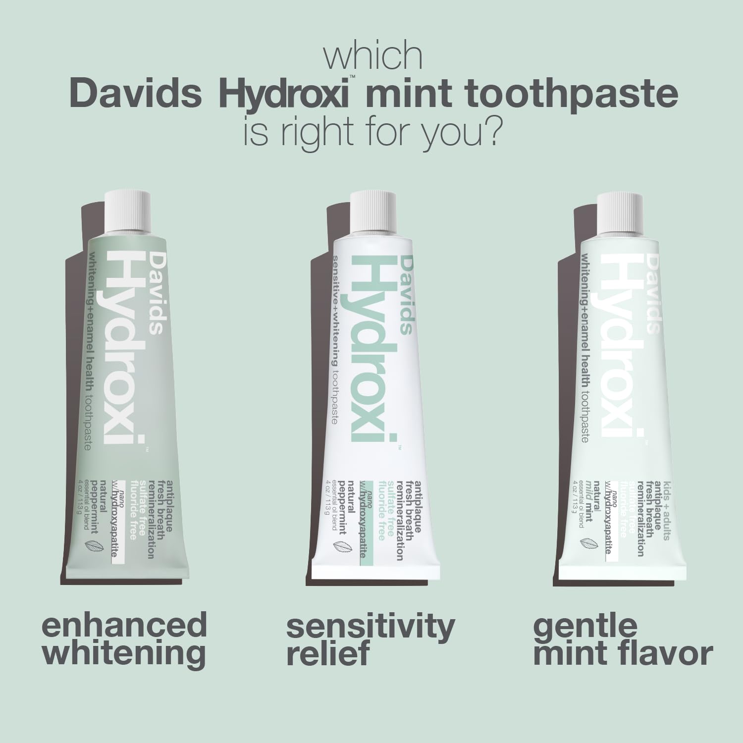 Plan rapproché texture crèmeuse Davids Hydroxi, application douce sur les dents et gencives.