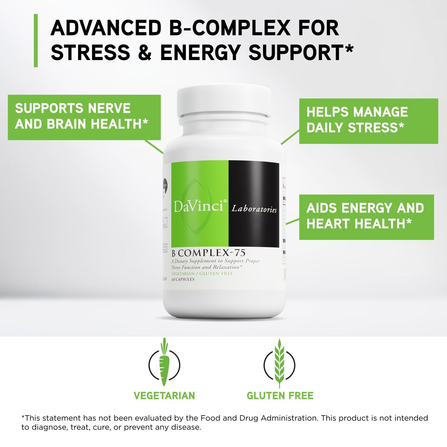 DAVINCI B Complex-75: étiquette claire, informations nutritionnelles utiles pour vos choix.