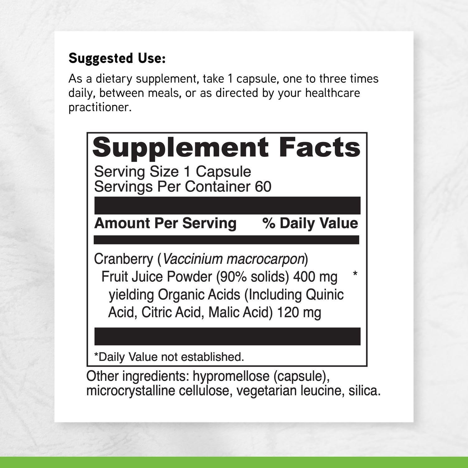 Dose par gélule DAVINCI Cannneberge montrant la concentration recommandée