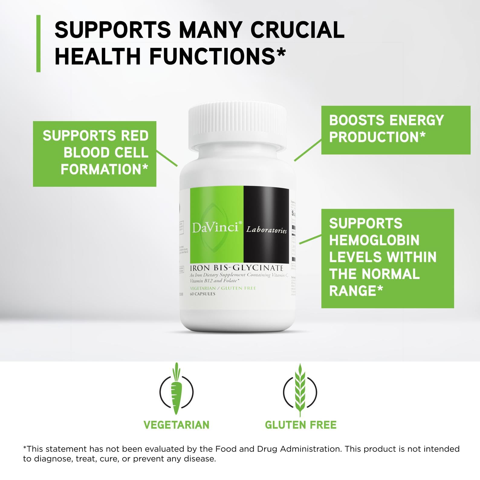 DAVINCI Fer Bis-Glycinate – étiquette claire et lisible des ingrédients.