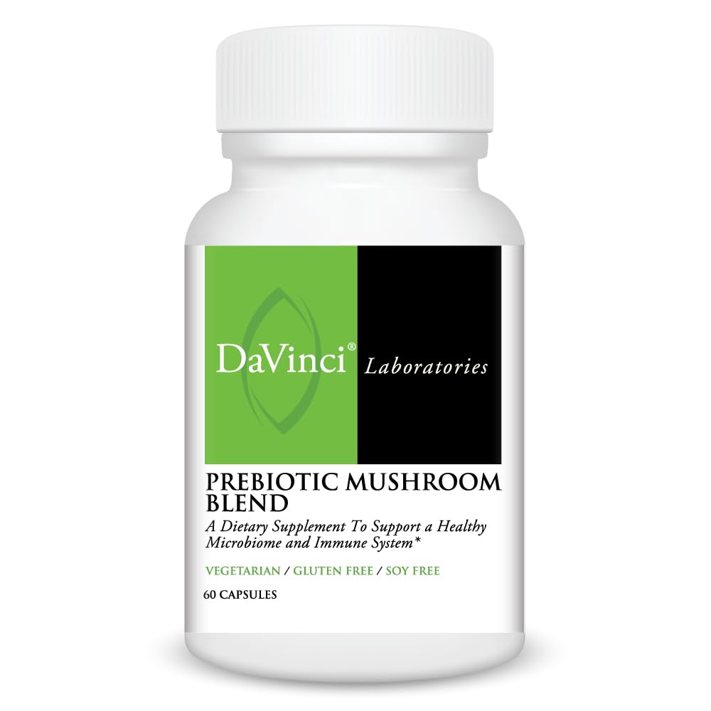 Davinci Laboratoires Prébiotique mélange champignons en bouteille, soutien digestif potentiel et bien-être.