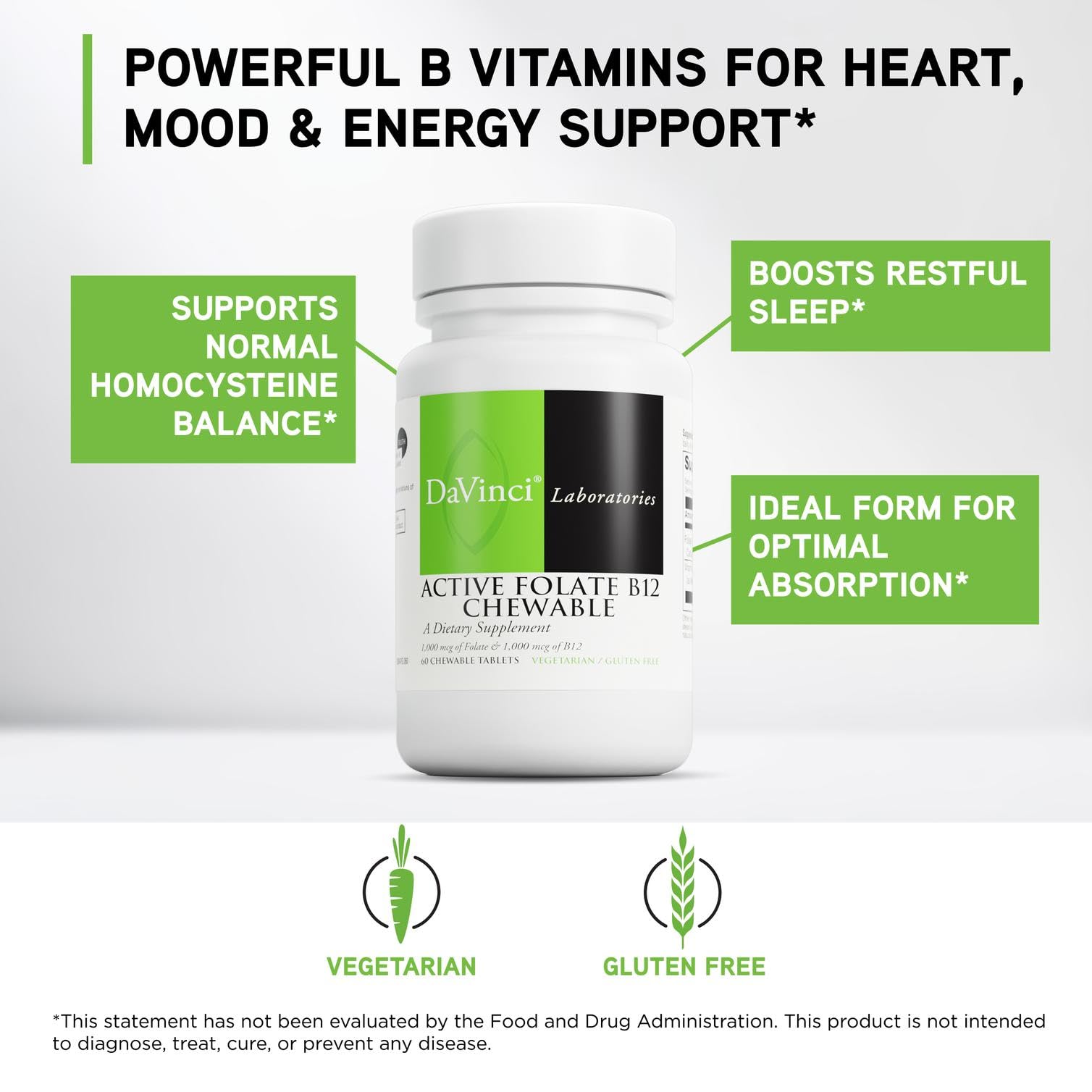 Davinci Labs Active Folate B12 – emballage pratique pour votre routine santé.