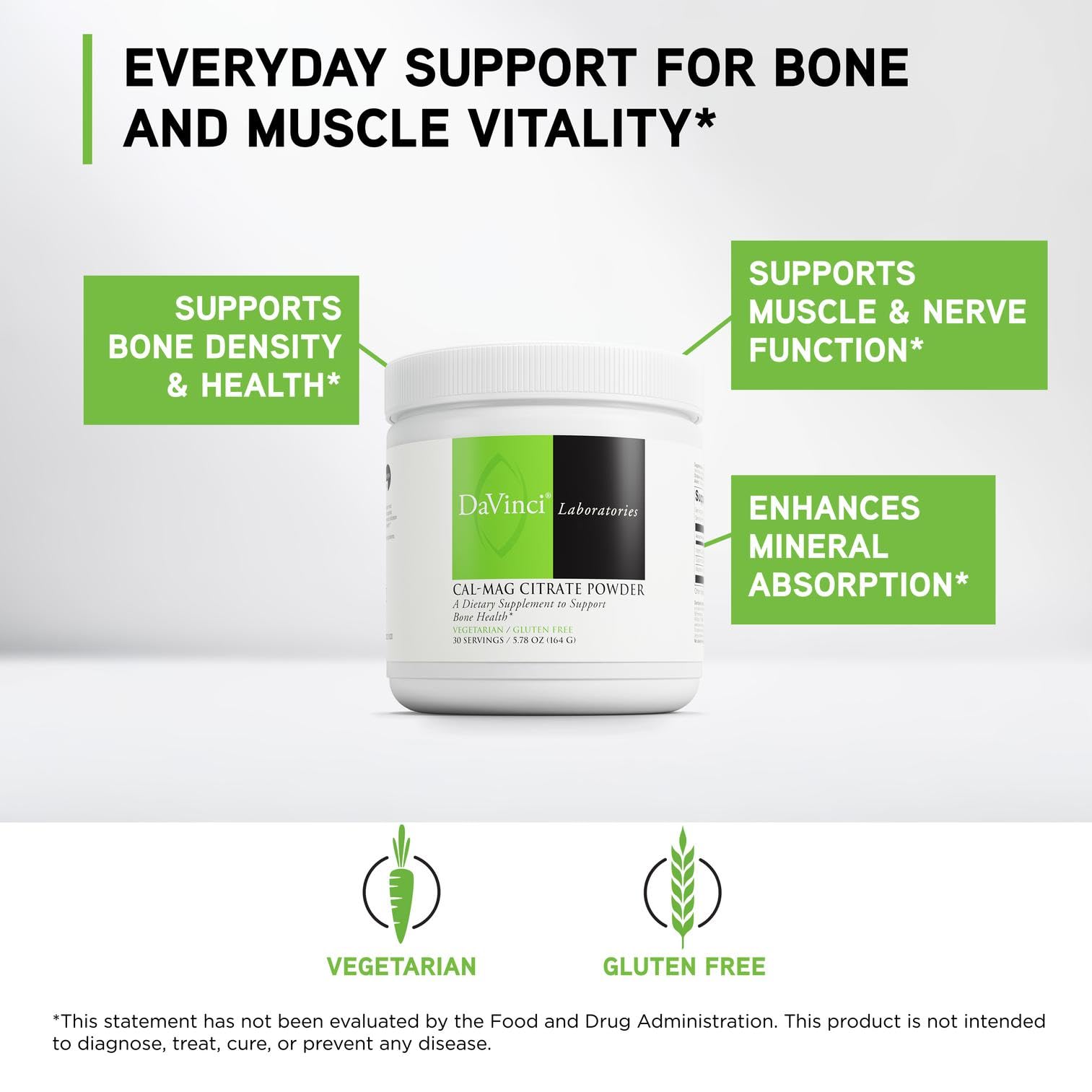 Poudre-doseur DAVINCI Labs Cal-Mag Citrate, dose mesurée pour une prise quotidienne simple.