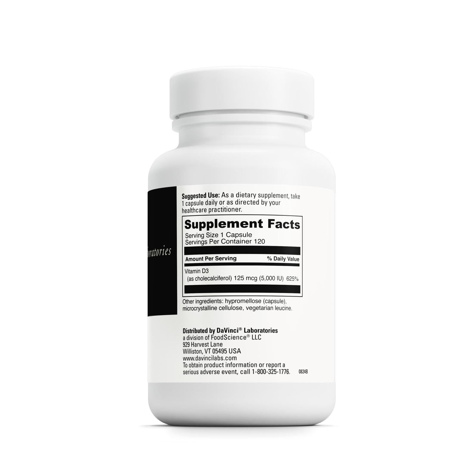 Davinci Labs D3 5000 UI - capsules faciles à avaler pour l'utilisation quotidienne